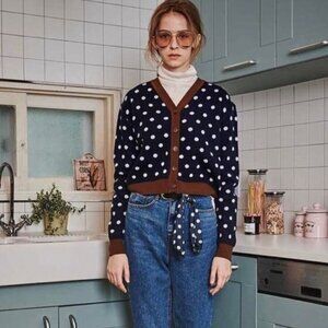 ❤️ Vitalsign polka dot navy cardigan, Size M